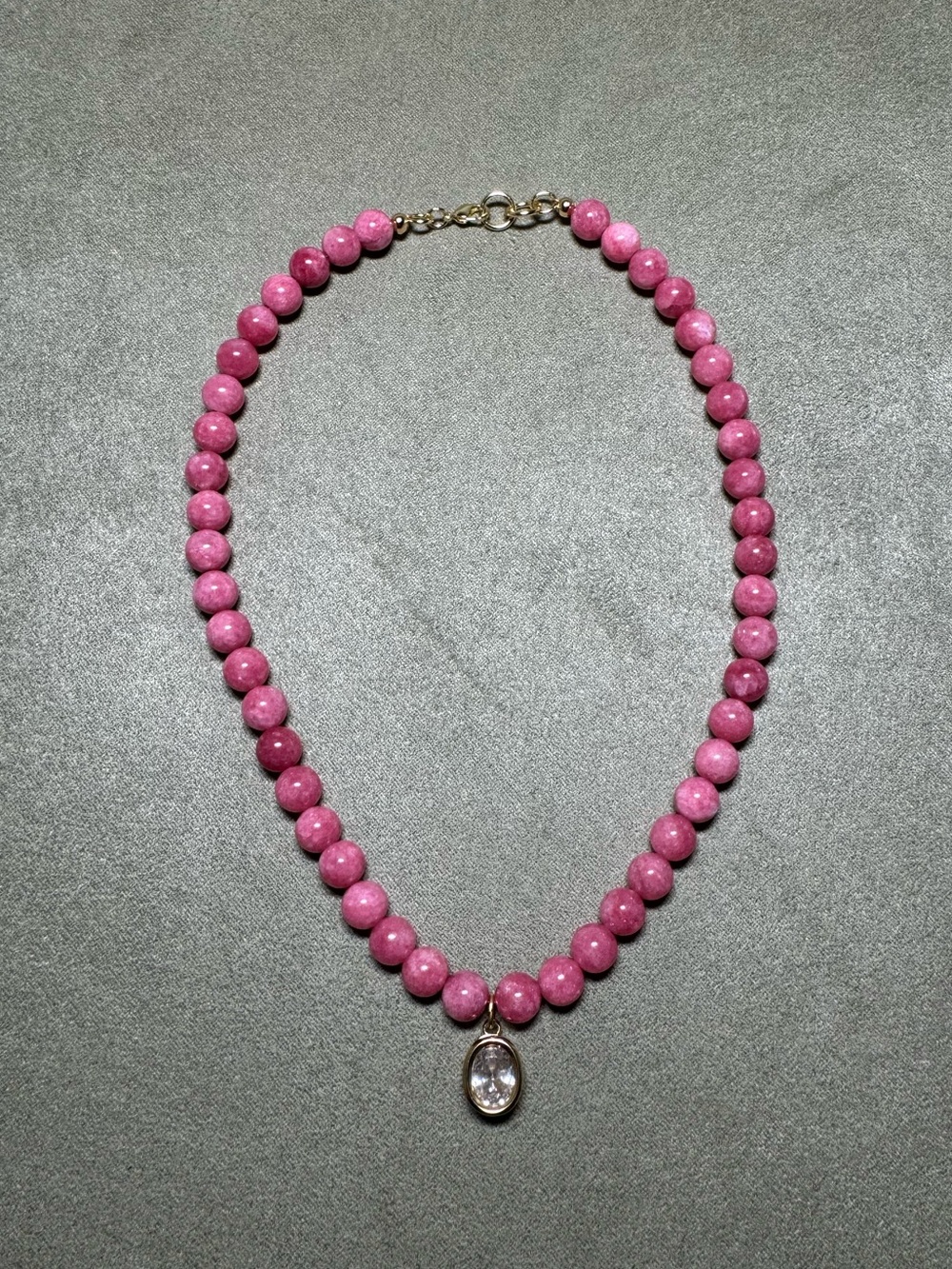 Pink Beaded Necklace with Bezel Set Pendant - Women Jewelry